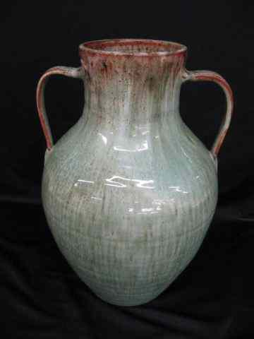 Appraisal: Cole Art Pottery Floor Vase Sanford NC handled mottled green