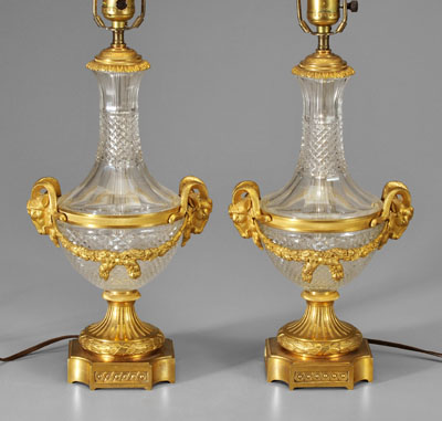 Appraisal: Pair Louis XVI style lamps cut glass with gilt bronze