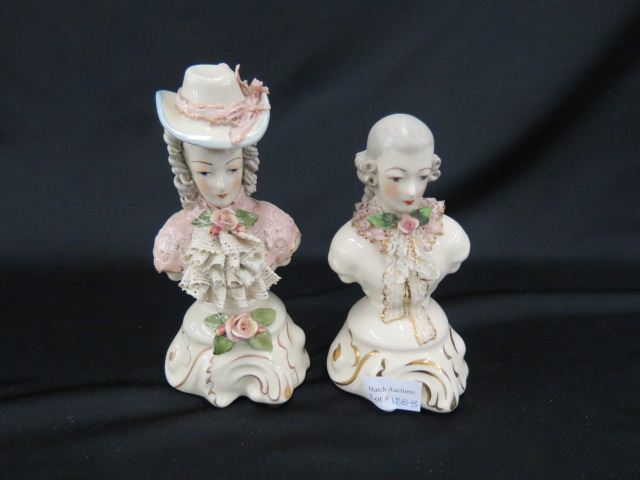 Appraisal: Pair of Corday Pottery Figurines colonial style man woman tallest