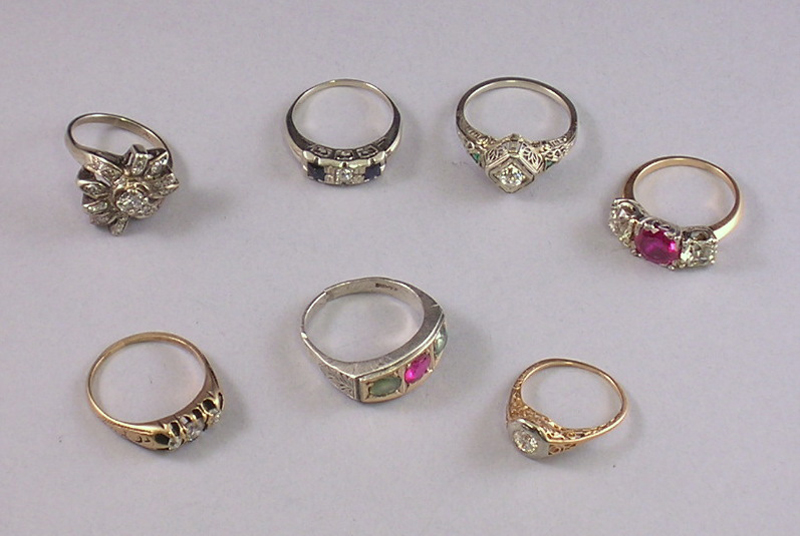 Appraisal: Five Gold and Diamond Rings two set with gemstones together