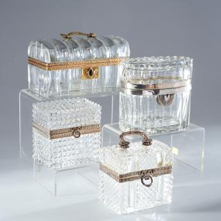 Appraisal: Set French cut crystal boxes Set French cut crystal boxes