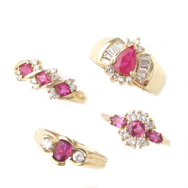 Appraisal: A collection of ruby stone diamond and gold rings twenty-six