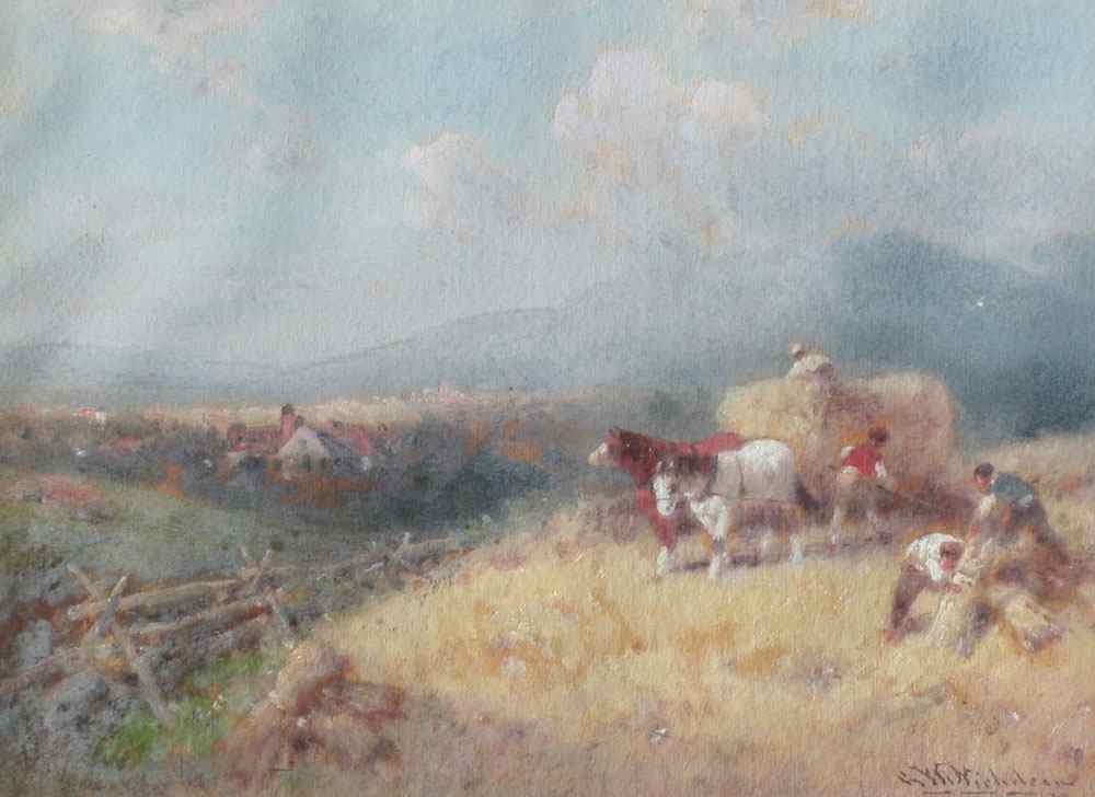 Appraisal: NICHOLSON George Washington American - Pennsylvania Haying scene Watercolor and