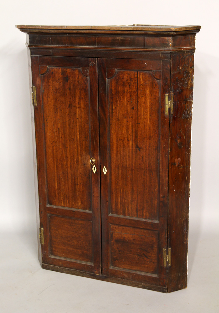 Appraisal: - Early Mahogany Wall Corner Cupboard Early wall corner cupboard