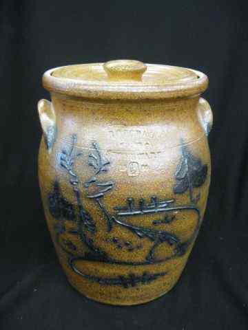 Appraisal: Rockdale Stoneware Covered Crock blue decoration of stag in forest