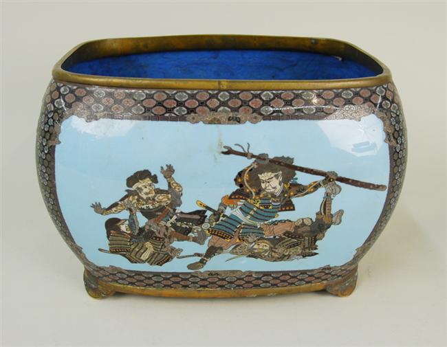 Appraisal: FINE JAPANESE CLOISONNE FOOTED JARDINIERE with four panels depicting Samurai