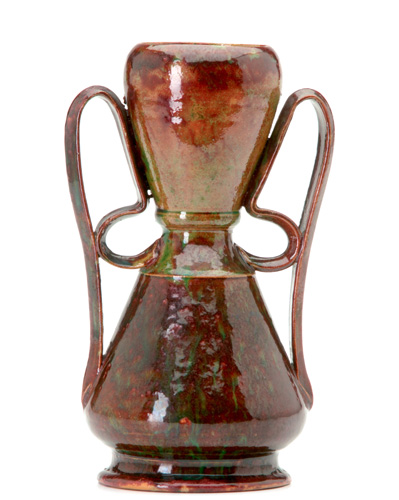 Appraisal: GEORGE OHR Tall vase with two ribbon handles covered in