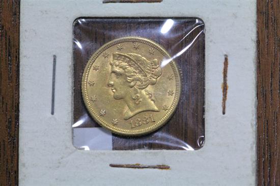 Appraisal: GOLD FIVE DOLLAR COIN Liberty head half-eagle coin