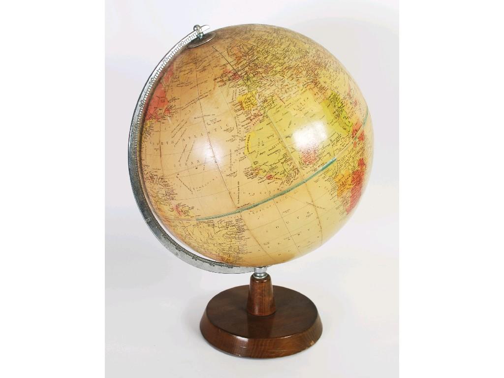 Appraisal: PHILIPS 'CHALLENGE' TERRESTRIAL GLOBE dated on wooden base in high