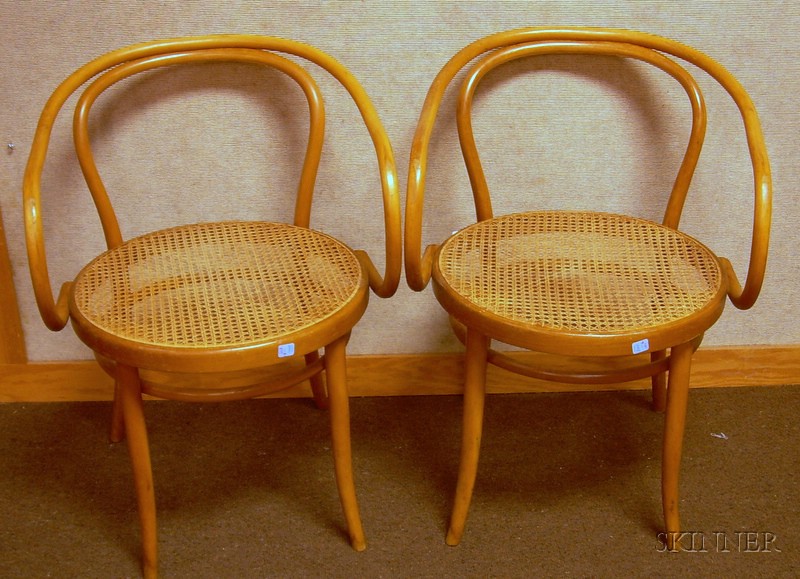 Appraisal: Pair of Stendig Caned Bentwood Armchairs partial paper label