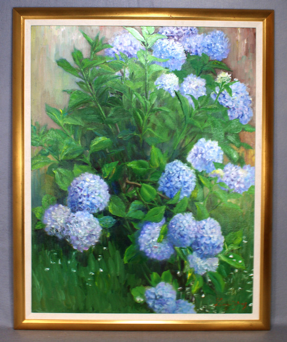 Appraisal: Linda Yang American th c o c Blue Hydrangea's x