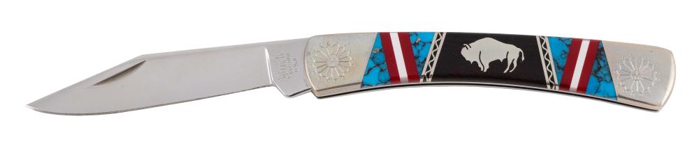 Appraisal: DAVID YELLOWHORSE HANDMADE BUCK CUSTOM KNIFE Navajo th Century Silver