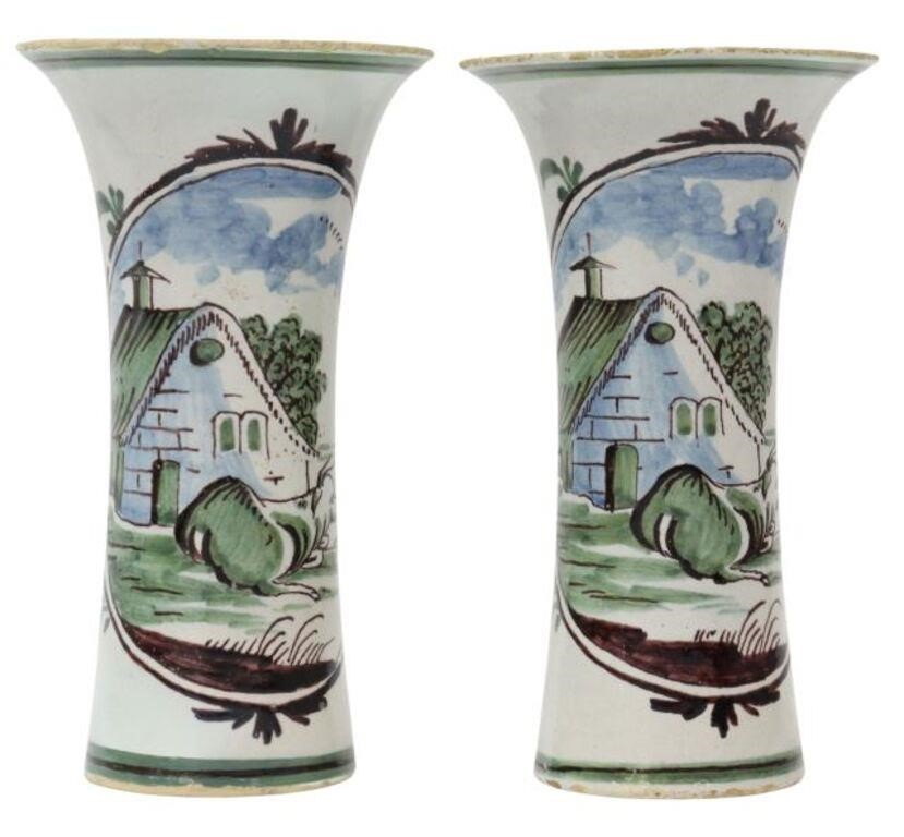 Appraisal: pair Delft polychrome tin-glazed earthenware vases early th c of