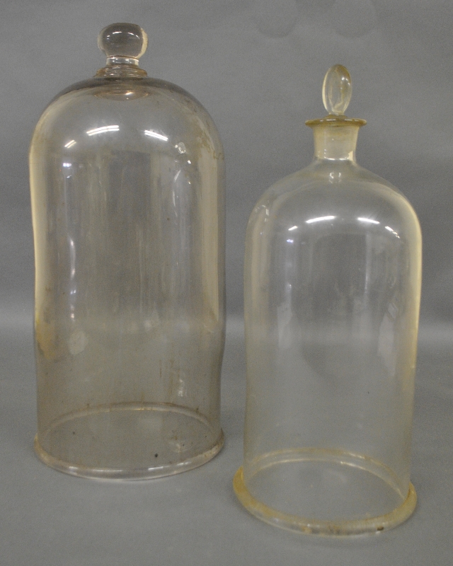 Appraisal: - Two large glass bell jars one with a stopper