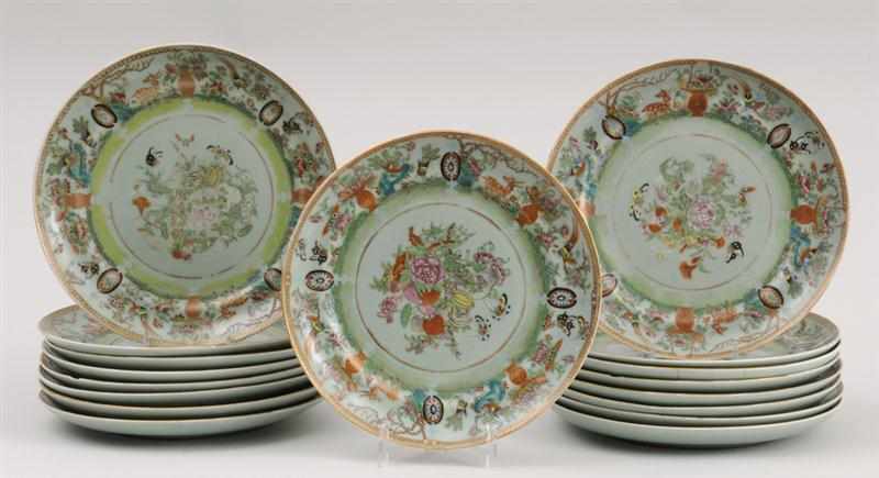 Appraisal: SEVENTEEN CANTON ENAMELED DINNER PLATES Each inscribed in iron red