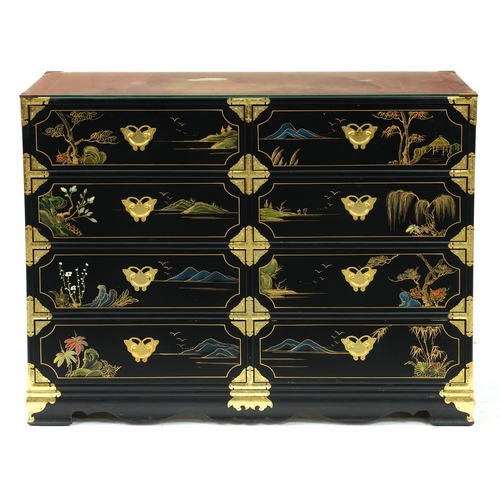 Appraisal: A South East Asian lacquer chest of drawers with stamped