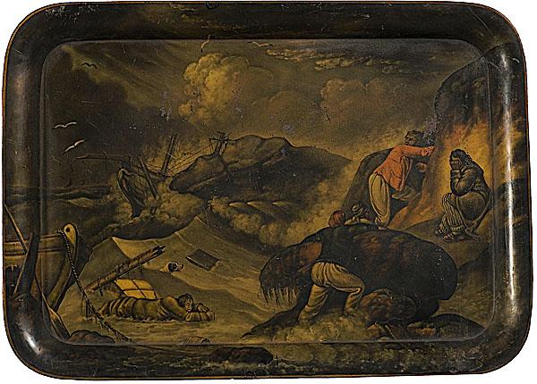 Appraisal: TH CENTURY PAINTING ON SERVING TRAY chromolithograph on tin depicting