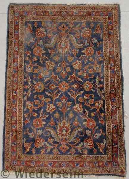 Appraisal: Persian oriental mat blue field three center medallions and overall