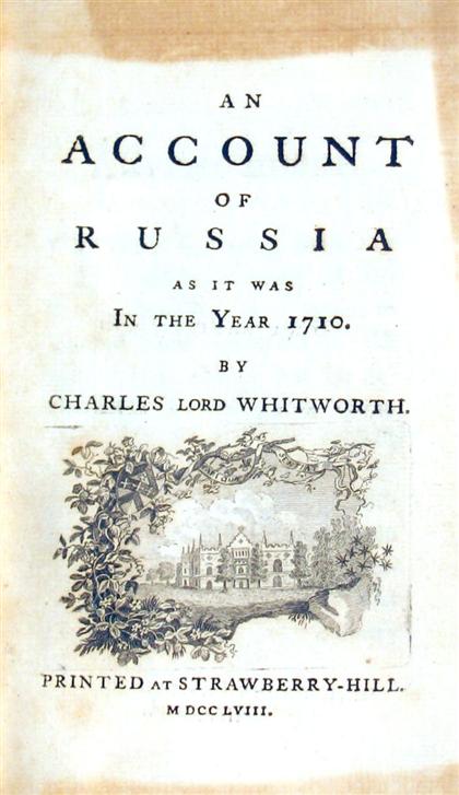 Appraisal: vol Strawberry Hill Press Whitworth Charles An Account of Russia