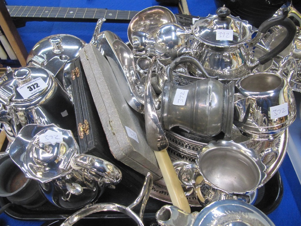 Appraisal: Tray lot of EP - tea services trays cutlery