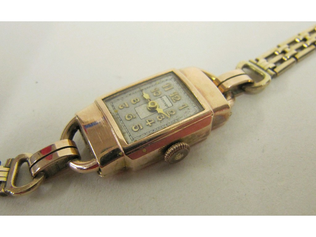 Appraisal: Ladies Art Deco ct gold wrist watch by Dominant on