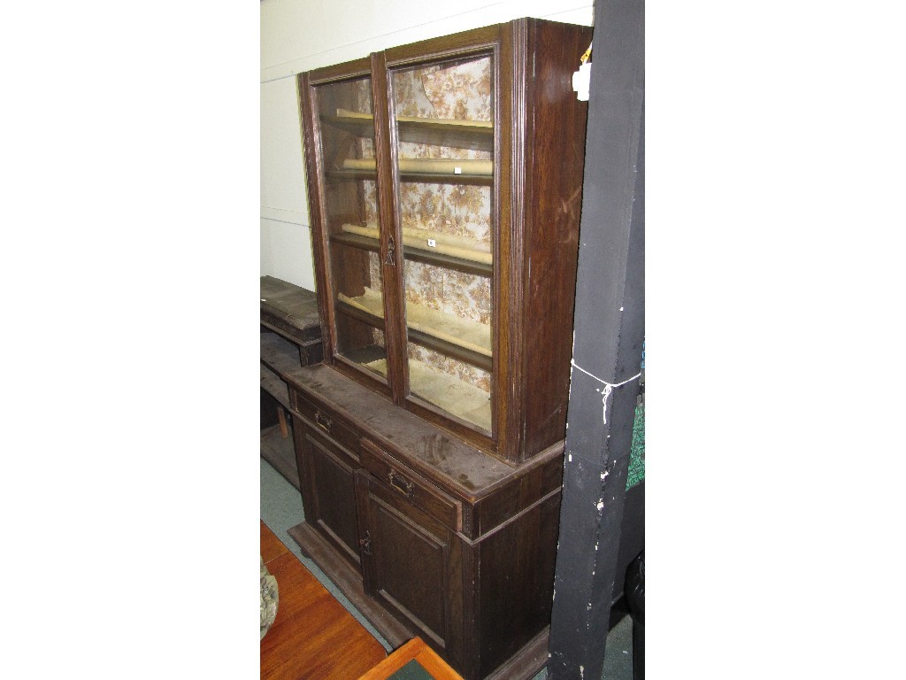 Appraisal: Oak glazed door bookcase or cabinet no cornice