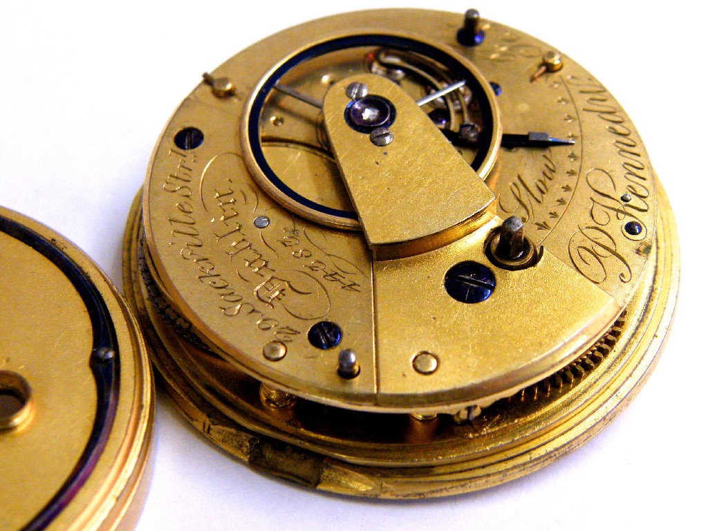 Appraisal: Irish fusee lever pocket watch movement signed P Kennedy Sackville