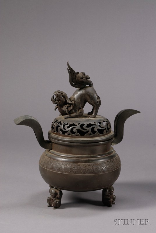 Appraisal: Bronze Censer Japan th century globular body with a band