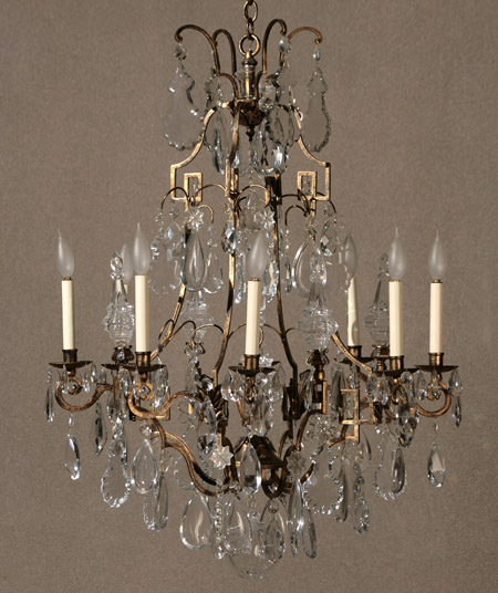 Appraisal: Louis XV Style Brass and Cut Glass Eight-Light Chandelier th