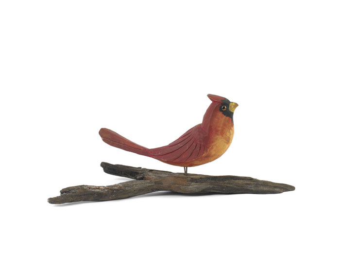 Appraisal: CARVED AND PAINTED CARDINAL PERCHED ON A BRANCH LATE NINETEENTH