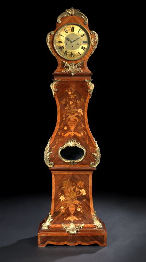 Appraisal: Good Louis XV-Style Ormolu-Mounted Rosewood and Exotic Woods Tallcase Clock