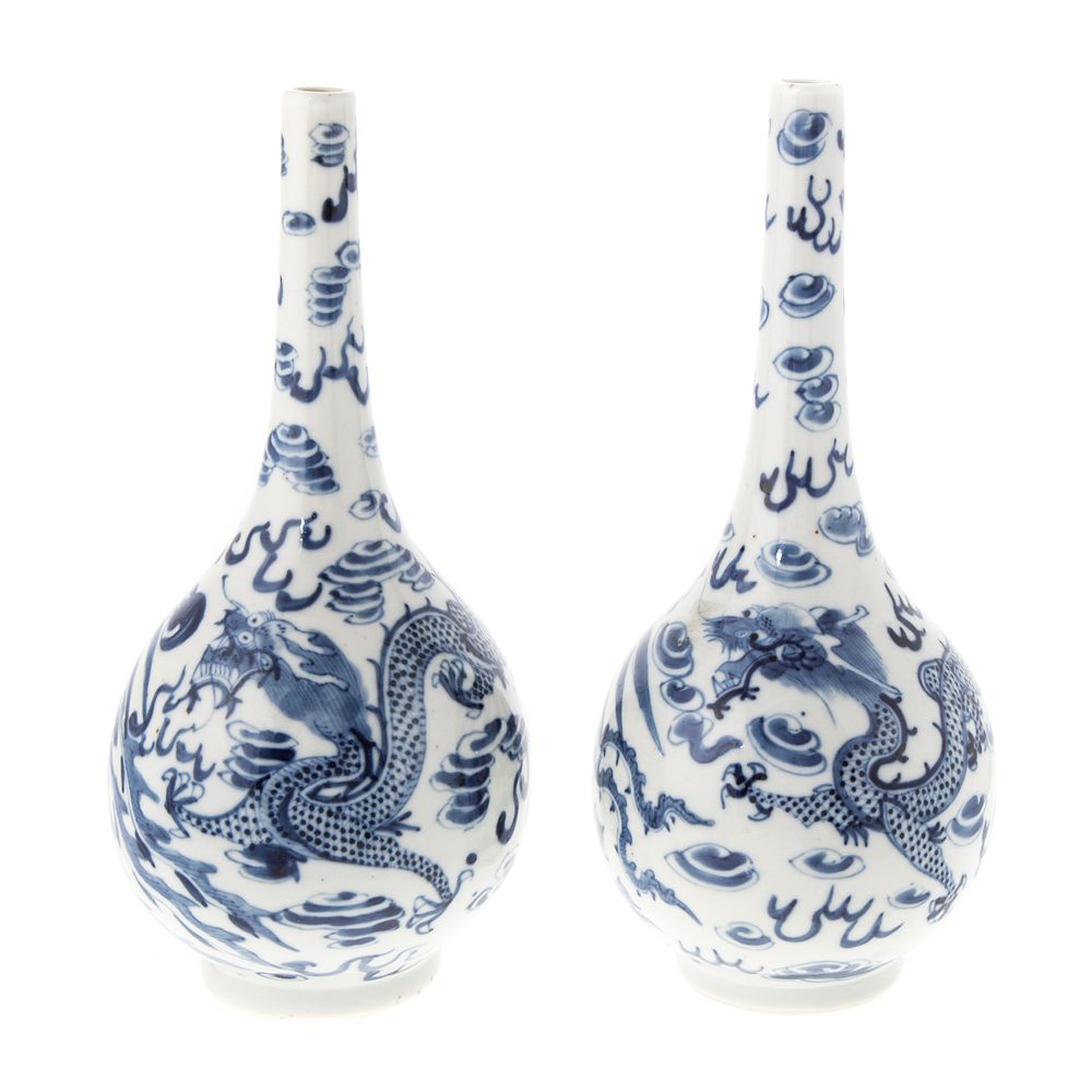 Appraisal: A Pair Chinese Export Blue White Pencil Neck Vases Late