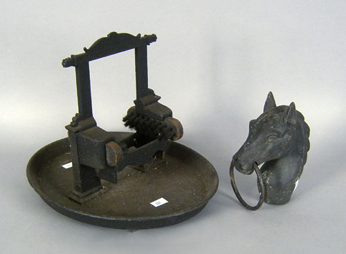 Appraisal: Philadelphia cast iron bootscrape stamped Morris together with a horse