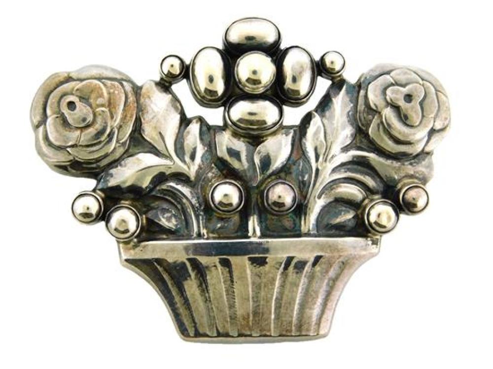 Appraisal: JEWELRY Georg Jensen sterling brooch No flower basket with ball