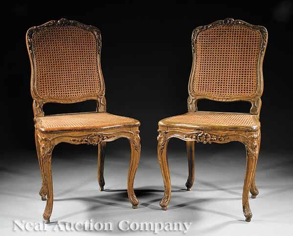 Appraisal: A Pair of Louis XV Carved Beechwood Chaises th c