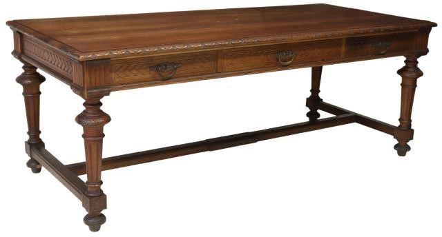 Appraisal: French Henri II style walnut library table th c the