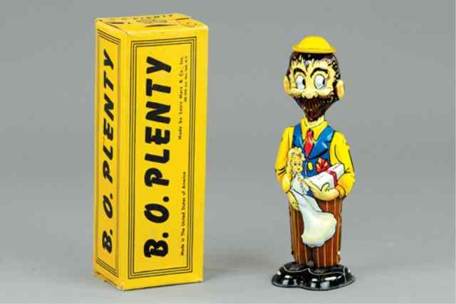 Appraisal: MARX B O PLENTY WALKER WITH BOX Lithographed tin comical