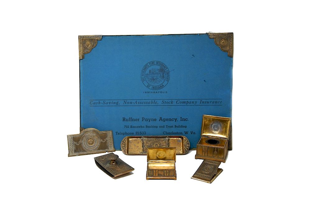 Appraisal: Jennings Brothers Desk Set Items marked JB Packaging Insurance Handling