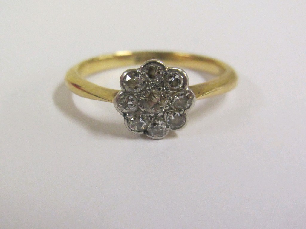 Appraisal: Nineteen thirties ct gold diamond flower head cluster ring