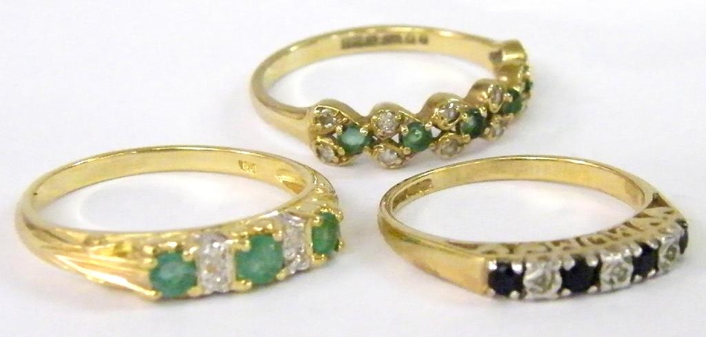 Appraisal: Two ct emerald and diamond eternity rings and another gm