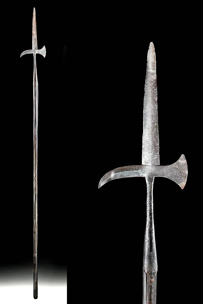 Appraisal: th C Western European Steel Poleaxe w Wood Handle Western