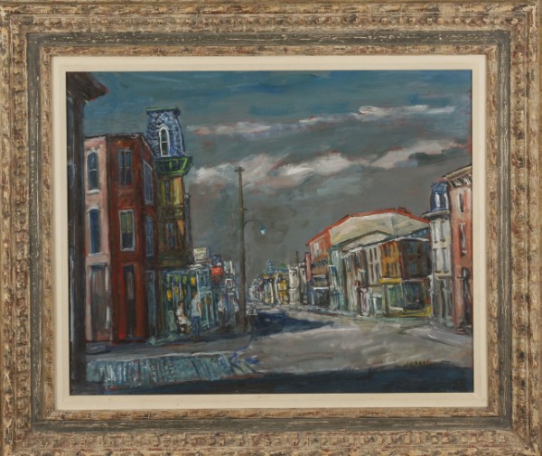 Appraisal: City Street Corner - Allentown oil on masonite x SLR