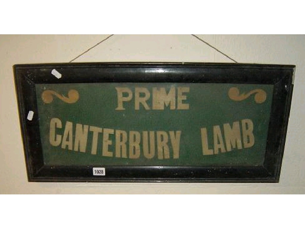 Appraisal: A framed and glazed sign advertising Prime Canterbury Lamb