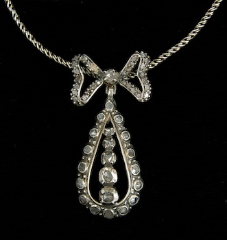 Appraisal: Antique Silver Gold and Rose Diamond Bow Pendant with Later