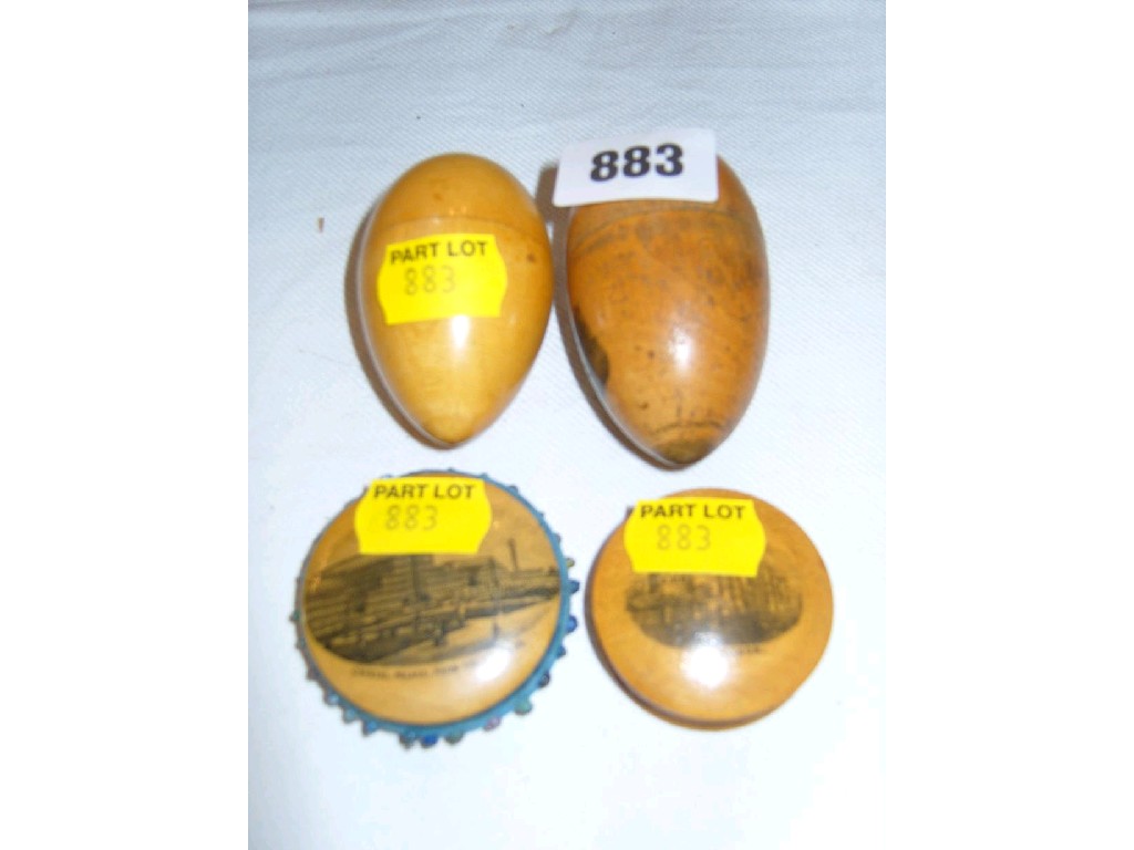 Appraisal: A collection of four London related Mauchline ware comprising thimble