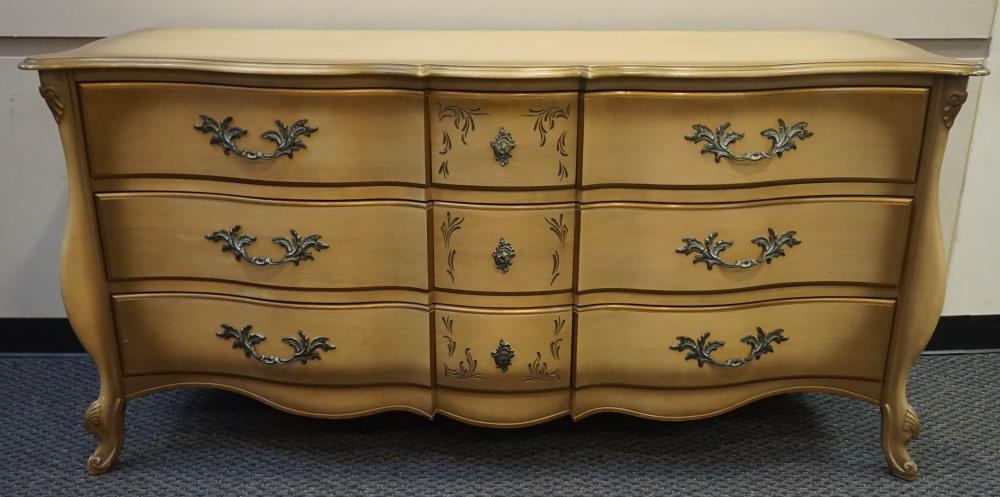 Appraisal: PROVINCIAL STYLE ENAMEL PAINTED TRIPLE DRESSER THREE DRAWER NIGHT STAND