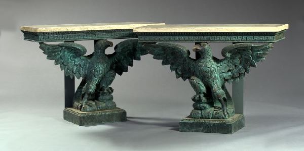 Appraisal: Large and Attractive Pair of English Carved Parcel-Gilded and Verdigris-Patinated