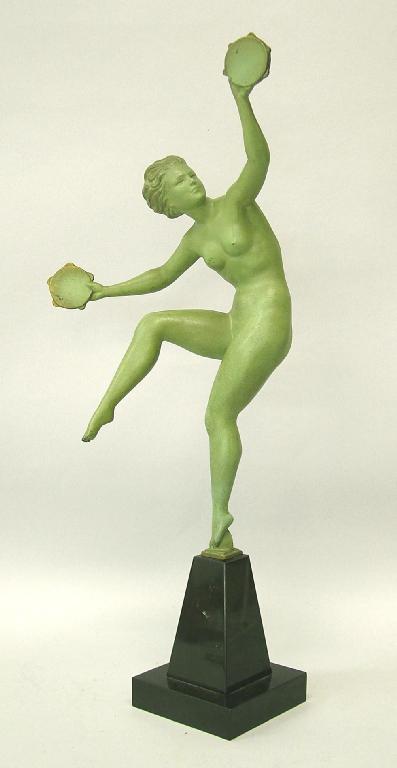 Appraisal: Art Deco green patinated dancing figure of a woman with