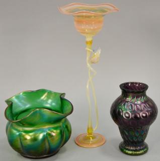 Appraisal: Three vases including Loetz art glass vase with ground top