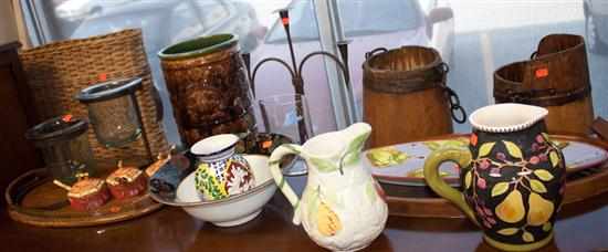 Appraisal: Assorted ceramic and wood articles including two floral decorated pitchers